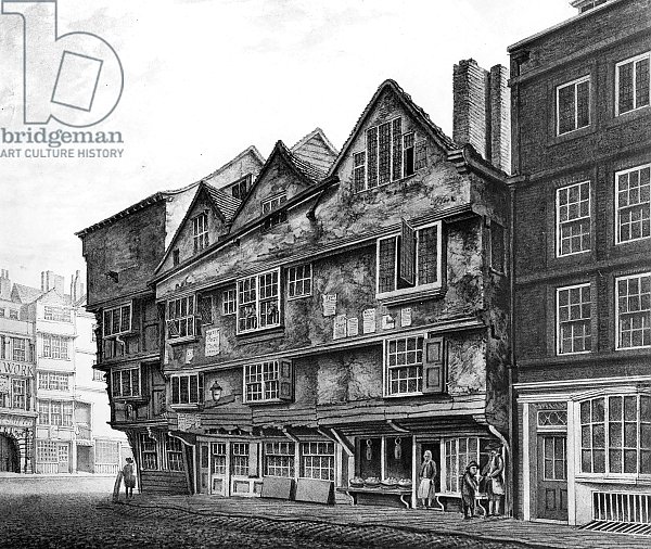 Old houses and shopfronts on Chancery Lane, London, 1798