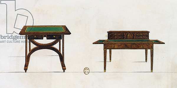 Writing table and writing desk, plate 436, illustration from Collection de meubles et objects de gout, 1831, by Pierre-Antoine Leboux de La Mesangere