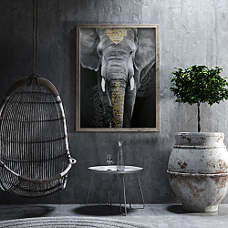 «Индийский слон» в интерьере гостиной в оливковых тонах