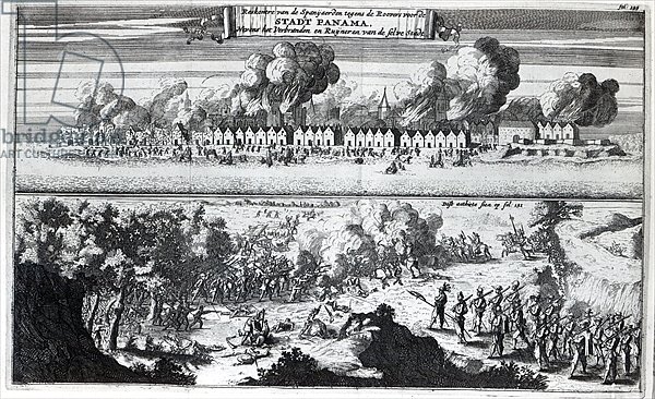 Battle between the Buccaneers and the Spaniards during the attack on Panama in 1671, 1678
