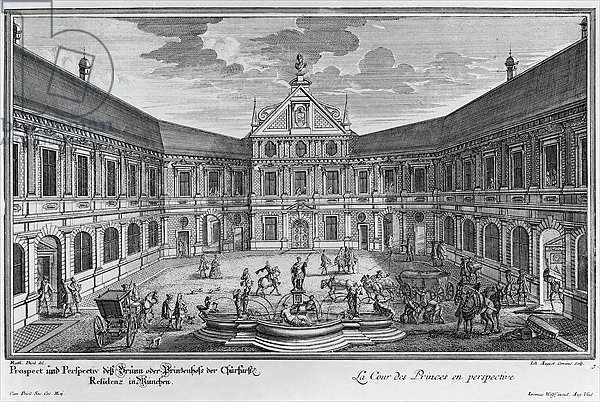 Palace at Munich, Germany, engraved by Johann August Corvinus