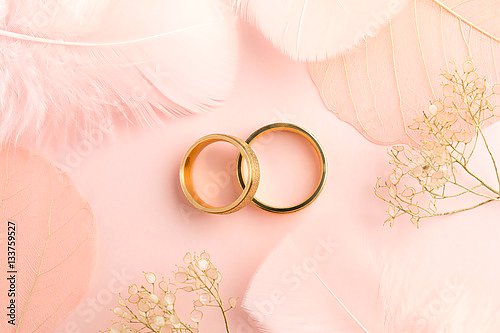Два золотых кольца на нежно розовом фоне
