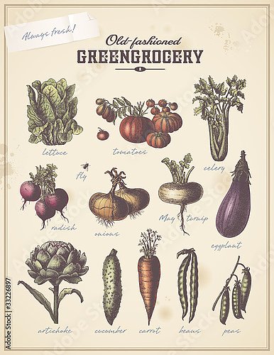 Ретро плакат огородника с разными овощами