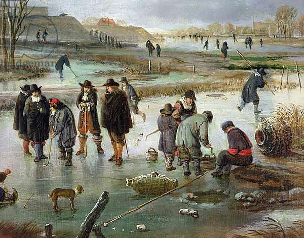 Ice Skating outside the City Walls, detail of ice hockey players