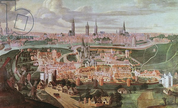 Panoramic view of the city of Ghent at the end of the 16th centur