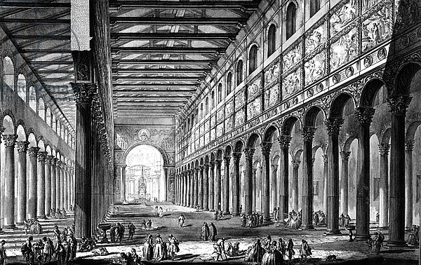 View of the interior of Basilica of San Paolo fuori le Mura, from the 'Views of Rome' series, c.1760