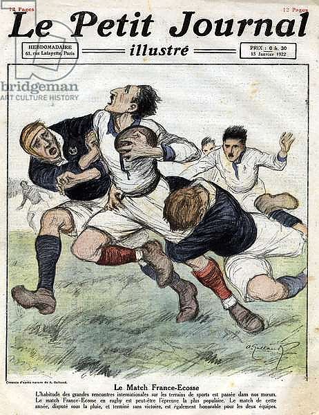 Match France Scotland: international rugby matches, match France Scotland. Engraving in “” Le Petite Journal illustrious””, on 15/01/1922. Private collection.