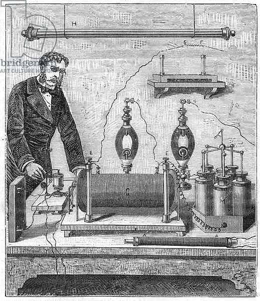 Ruhmkorff inductor - The induction coil by Ruhmkorff - Engraving in “” Sciences made available to everyone - physics and chemistry”” by Alexis Clerc - End 19th century - Private collection