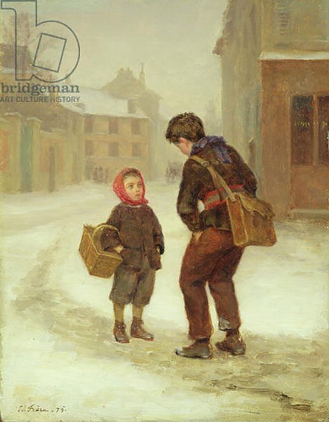 On the way to school in the snow, 1879