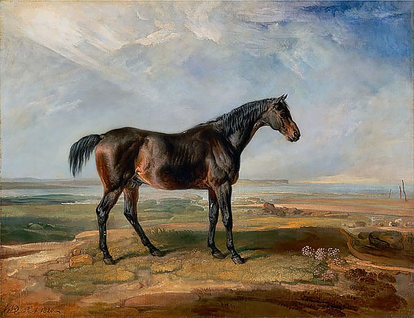 Racehorse Standing in a Coastal Landscape an Estuary Beyond 1820