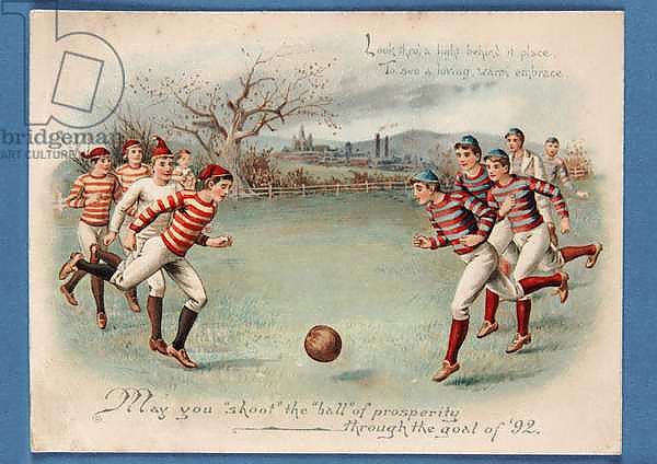 Christmas postcard of a football match, 1892