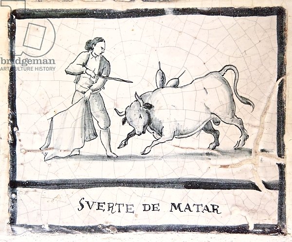 Bullfight scene on an antique tile - The Killing Stage