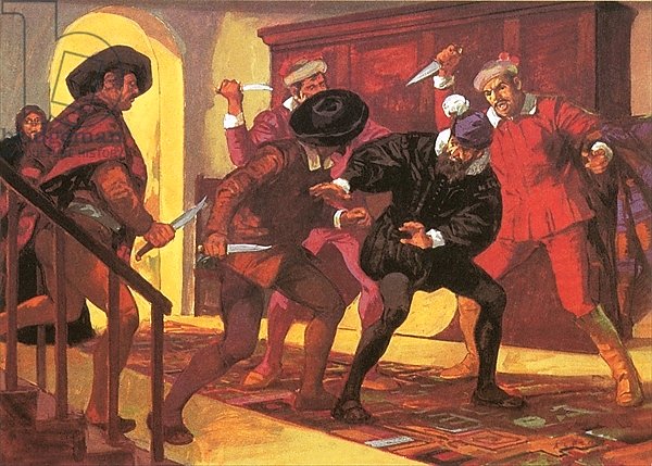 Pizarro dying at the hands of his rebellious soldiers