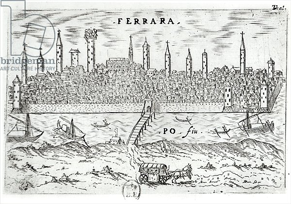 Panoramic view of Ferrara from the opposite bank of the River Po