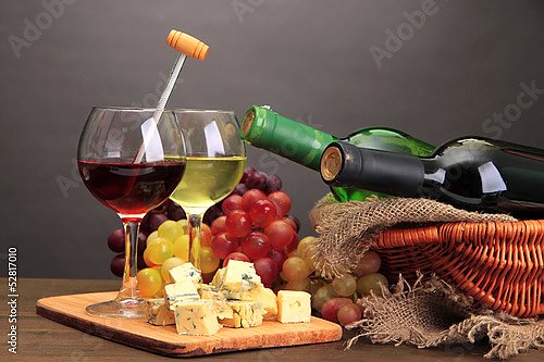 Постер Вино, сыр и виноград