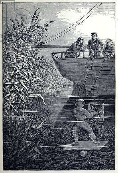 Clearing the Screw, from Under the Waves, or Diving in Deep Waters, pub. 1887