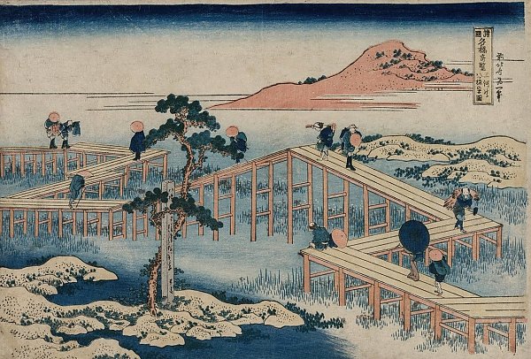 An Ancient Picture of the Eight Part Bridge in Mikawa Province