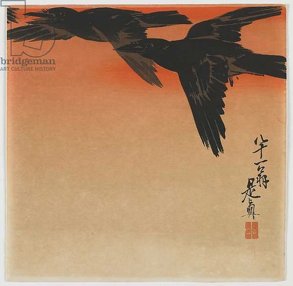 Crows at twilight, Meiji era, late 19th century