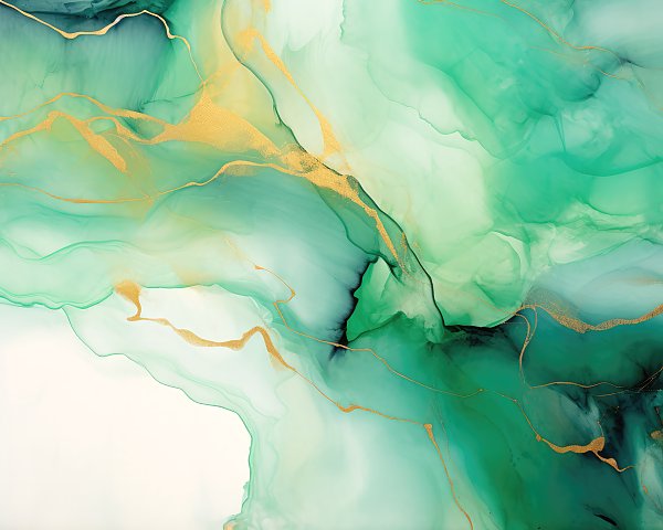 Abstract green with gold ink art 6