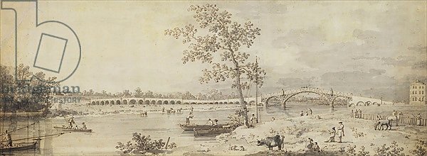 Old Walton Bridge seen from the Middlesex Shore, 1755