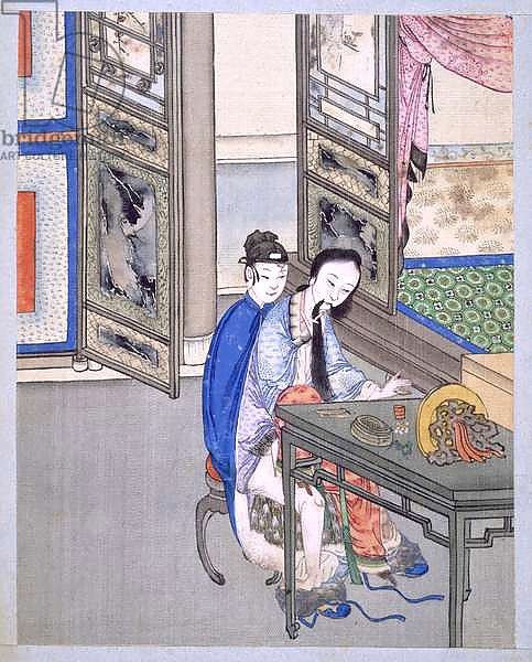 A Man makes love to a Woman whilst she is Dressing her Hair