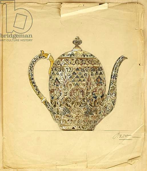 Design for an ovoid silver-gilt cloisonne enamel coffee pot, House of Carl Faberge