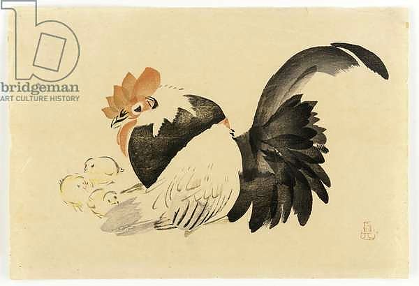 Rooster, Hen, and Chicks, Meiji era, 1870-79
