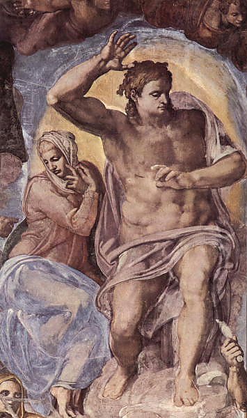 Страшный суд, фреска из Сикстинской капеллы [02]. Фрагмент. Христос и Мария
