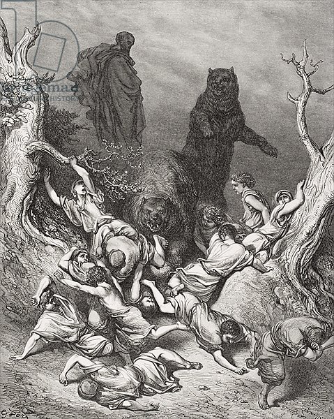 The Children Destroyed by Bears, illustration from Dore's 'The Holy Bible', 1866