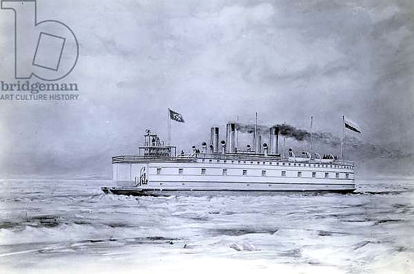 Yard no. 647, Baikal. Photograph of a painting showing the ice breaking train ferry steamer 'Baikal' in service 1