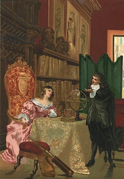 Descartes discussing philosophy with Queen Christina of Sweden