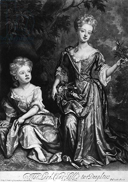 The Lord Churchill's two Daughters, mezzotint by John Smith, c.1690
