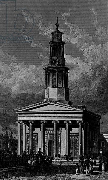 St. Pancrass Church, West Front, engraved by James Tingle 1827