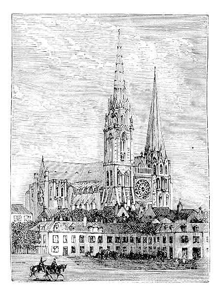 Chartres Cathedral, in Chartres, France, during the 1890s, vintage engraving