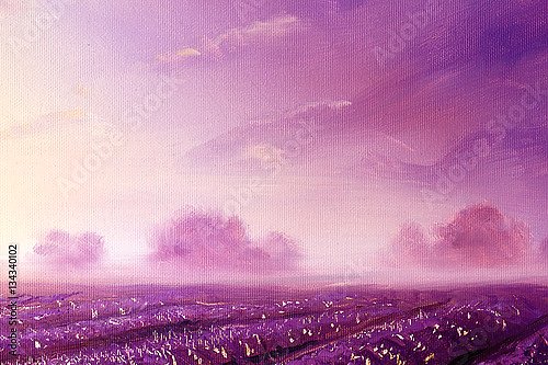 Лавандовое поле под розовым небом