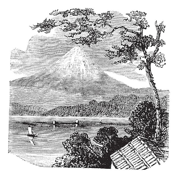 Mount Fuji in Japan vintage engraving