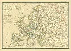 Постер Карта Европы, включая европейскую часть России, 1828 г.