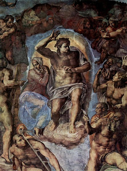 Страшный суд, фреска из Сикстинской капеллы [03]. Фрагмент. Христос и Мария