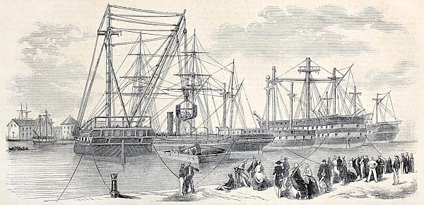 Loading ships departing from Toulon to China. Original, from drawing of Lebreton,was published on L'
