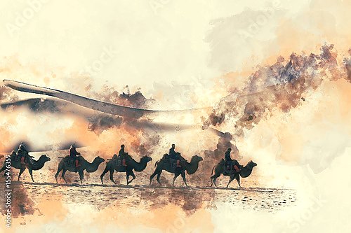Акварельные верблюды в пустыне 