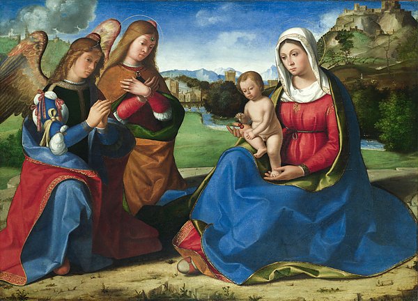 Дева Мария и младенец с двумя ангелами