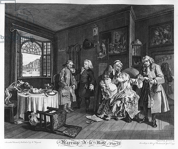 Marriage a la Mode, Plate VI, The Lady's Death, 1745