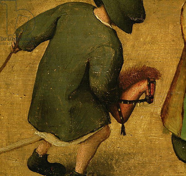 Children's Games, detail of bottom section showing a child and a hobby-horse, 1560