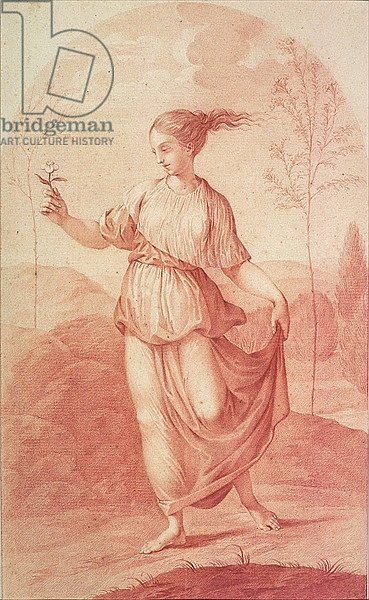 A Young Woman walking bare-footed in a Landscape