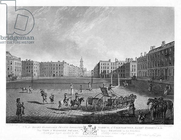 Hanover Square, from a set of four views of London squares, engraved by Robert Pollard 1781