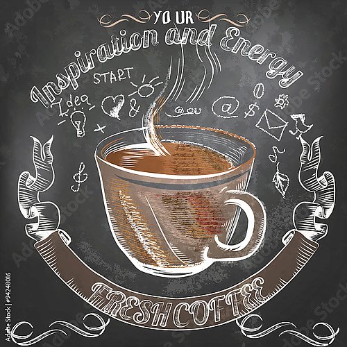 Кофейный плакат мелом с чашкой кофе