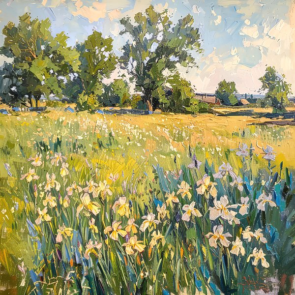 Meadow with white irises