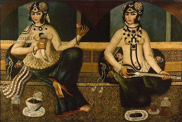 A Qajar painting of two girls, 1811-14