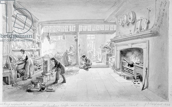 The Kitchen of Mr. Sander's Coffee and Eating House, Newgate Street, 1828