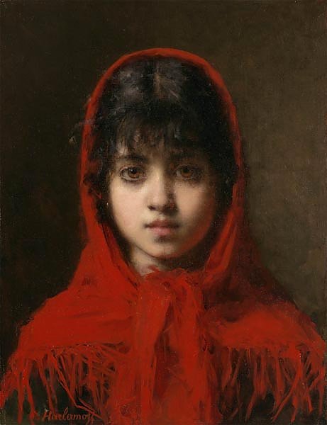 Молодая девушка в красном шале